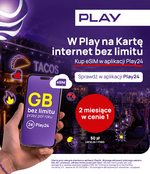 W Play na Kartę internet bez limitu - Kup eSIM w aplikacji Play24