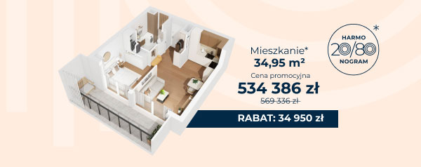 Mieszkanie 34,95 m2 harmonogram 20/80 - rabat 34 950zl