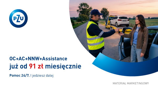 OC+AC+NNW+Assistance już od 91 zł miesięcznie. Pomoc 24/7. I jedziesz dalej.