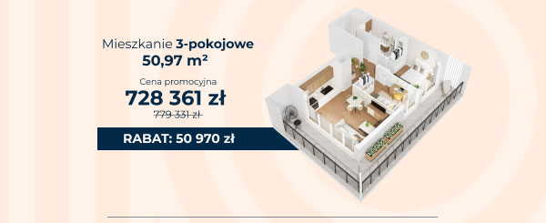 Mieszkanie 3-pokojowe rabat 50 970zl