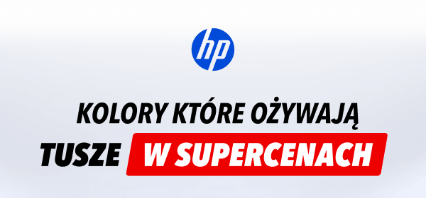 Logo HP oraz tekst: Kolory które ożywają. Tusze w supercenach.