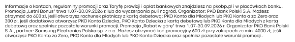 Informacje o promocjach Letni Bonus i Rabat w górę oraz dane nadawcy
